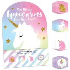 Big Dot of Happiness Rainbow Unicorn - Magical Unicorn Baby Shower or Birthday Party Scavenger Hunt - 1 Stand and 48 Game Pieces - Hide and Find Game