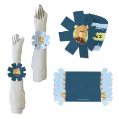 Big Dot of Happiness Baby Boy Teddy Bear - Baby Shower Paper Napkin Holder - Napkin Rings - Set of 24