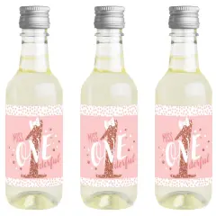 Big Dot of Happiness 1st Birthday Little Miss Onederful - Mini Wine Bottle Label Stickers - First Birthday Favor Gift for Women and Men - Set of 16