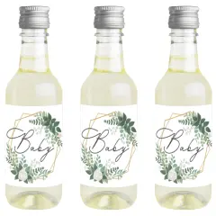 Big Dot of Happiness Boho Botanical Baby - Mini Wine and Champagne Bottle Label Stickers - Greenery Baby Shower Favor Gift for Women and Men 16 Ct