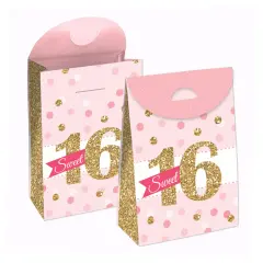 Big Dot of Happiness Sweet 16 - 16th Birthday Gift Favor Bags - Party Goodie Boxes - Set of 12