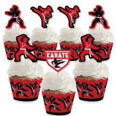 Big Dot of Happiness Karate Master - Cupcake Decoration - Martial Arts Birthday Party Cupcake Wrappers and Treat Picks Kit - Set of 24
