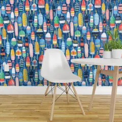 Peel & Stick Wallpaper 2FT Wide Watercolor Buoys Fishing Floats Modern Beach House Ocean Seaside Nautical Maritime Summer Vacation Custom Removable Wallpaper by Spoonflower