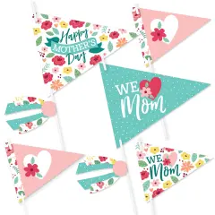 Big Dot of Happiness Colorful Floral Happy Mother's Day - Triangle We Love Mom Party Photo Props - Pennant Flag Centerpieces - Set of 20