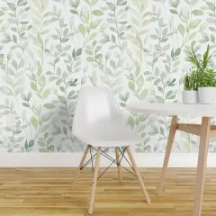 Peel & Stick Wallpaper 2FT Wide Soft Leaves White Green Leaves Nature Branches Forest Fresh Summer Large Scale Soft Midsummer Light Custom Removable Wallpaper by Spoonflower