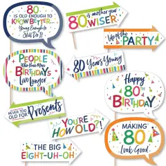 Big Dot of Happiness Funny 80th Birthday - Cheerful Happy Birthday - Colorful Eightieth Birthday Party Photo Booth Props Kit - 10 Piece