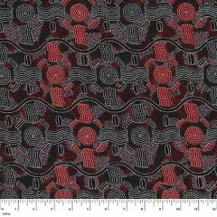 Aboriginal fabric Rain Dreaming Red by M S Textiles