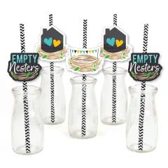 Big Dot of Happiness Empty Nesters - Paper Straw Decor - Empty Nest Party Striped Decorative Straws - Set of 24