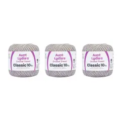 Aunt Lydia Classic Silver Crochet - 3 Pack of 350y/320m - Cotton - Gauge 10 - Crochet