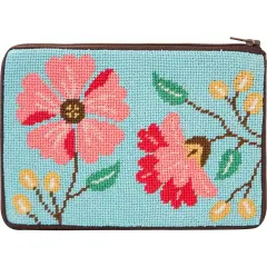 Alice Peterson Pink Flowers Stitch & Zip Purse Needlepoint Kit Multicolor