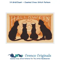 Vintage Halloween Black Cats and a Carved Counted Cross Stitch Pattern