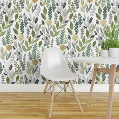 Peel & Stick Wallpaper 2FT Wide Spring Leaves Green Botanical Modern Custom Removable Wallpaper by Spoonflower