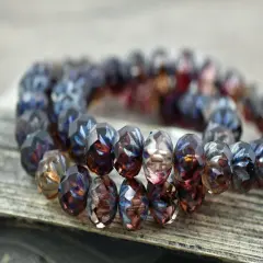 *25* 6x9mm Fuschia Crystal Picasso Fire Polish Cruller Rondelle Beads