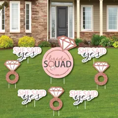 Big Dot of Happiness Bride Squad - Yard Sign and Outdoor Lawn Decorations - Rose Gold Bridal Shower or Bachelorette Party Yard Signs - Set of 8