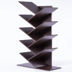 Wooden 9-Shelf Tree Magazine CD Storage Bookcase Brown
