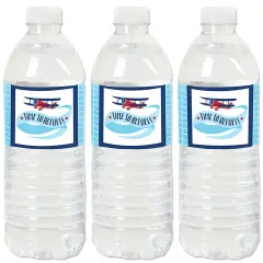 Big Dot of Happiness Taking Flight - Airplane - Vintage Plane Baby Shower or Birthday Party Water Bottle Sticker Labels - Set of 20