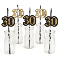 Big Dot of Happiness Adult 30th Birthday - Gold - Paper Straw Decor - Birthday Party Striped Decorative Straws - Set of 24