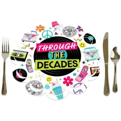 Big Dot of Happiness Through the Decades - 50s, 60s, 70s, 80s, and 90s Party Round Table Decorations - Paper Chargers - Place Setting For 12
