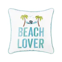 Beach Lover Embroidered Small Petite Accent Throw Pillow, 10" x 10"