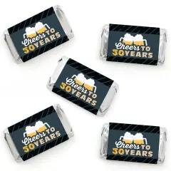 Big Dot of Happiness Cheers and Beers to 30 Years - Mini Candy Bar Wrapper Stickers - 30th Birthday Party Small Favors - 40 Count