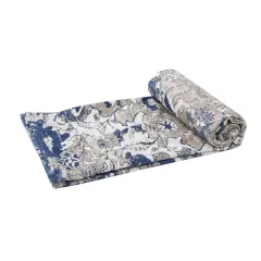 50" x 60" Saanvi Cream & Blue Cotton Super Soft Cozy Accent Throw Blanket