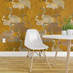 Peel & Stick Wallpaper 2FT Wide Maximalism Art Deco Birds Boho Hollywood Regency Crane Exotic Dramatic Glamour Vintage Inspired Large Scale Luxe Quirky Colorful Custom Removable Wallpaper by Spoonflower