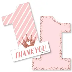 Big Dot of Happiness 1st Birthday Little Miss Onederful - Shaped Thank You Cards - Girl First Birthday Party Note Cards with Envelopes - Set of 12