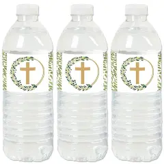 Big Dot of Happiness Elegant Cross - Religious Party Water Bottle Sticker Labels - Set of 20