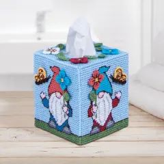 Mary Maxim Plastic Canvas Tissue Box Kit 5"-Spring Gnomes