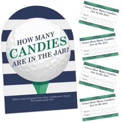 Big Dot of Happiness Par-Tee Time - Golf - How Many Candies Birthday or Retirement Party Game - 1 Stand and 40 Cards - Candy Guessing Game