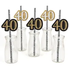 Big Dot of Happiness Adult 40th Birthday - Gold - Paper Straw Decor - Birthday Party Striped Decorative Straws - Set of 24