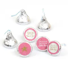 Big Dot of Happiness Pink Twinkle Twinkle Little Star - Party Round Candy Sticker Favors - Labels Fits Chocolate Candy (1 sheet of 108)