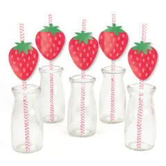 Big Dot of Happiness Berry Sweet Strawberry - Paper Straw Decor - Fruit Themed Birthday Party or Baby Shower Striped Decorative Straws - Set of 24
