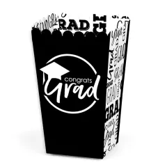 Big Dot of Happiness Black and White Graduation Party Favor Popcorn Treat Boxes - Set of 12
