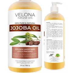 Jojoba Oil - 32 oz (With Pump) | 100% Pure and Natural | Golden, Unrefined, Cold Pressed, Hexane Free | Moisturizing Face, Hair, Body, Skin Care, Stretch Marks, Cuticles