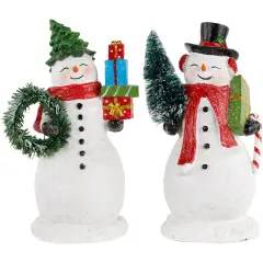 Northlight Shopping Snowmen Couple with Presents Christmas Figurines - 8" - Set of 2 Green