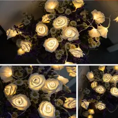 9.84 Ft 20 LED Rose Flower Lights String Battery Operated Warm white