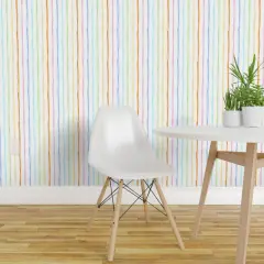 Peel & Stick Wallpaper 2FT Wide Rainbow Stripes Pastel Modern Abstract Colorful Lines Soft Watercolor Custom Removable Wallpaper by Spoonflower