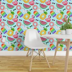 Peel & Stick Wallpaper 2FT Wide Summer Flamingo Watermelon Popsicle Pool Pineapple Unicorn Custom Removable Wallpaper by Spoonflower