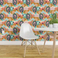 Peel & Stick Wallpaper 2FT Wide Horse Cactus Butterfly Bird Flower 70S Pop Art Clouds Western Cowboy Cowgirl Custom Removable Wallpaper by Spoonflower