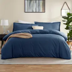 Nestl Double Brushed Microfiber Duvet Cover Set Navy Blue