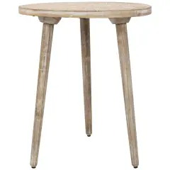Northlight 22" Brushed White Engraved Floral Round Tri Leg Wooden Side Table Beige