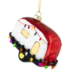 Northlight Decked Out Holiday Camper Glass Christmas Ornament - 3" - White and Red