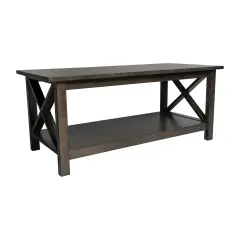 Merrick Lane Matty Rustic Coffee Table with Lower Shelf, Farmhouse Style Solid Wood Accent Table Dark Gray