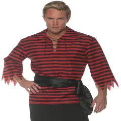 Men's Red And Black Striped Pirate Costume Shirt