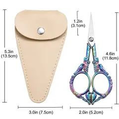 Sewing Embroidery Scissors, 4.6in Small Sharp Tip Craft Scissor, Rainbow Vintage Shears Detail Yarn Thread Snips for Cross Stitch Needlework DIY Art Handcraft Tool w/Apricot Case