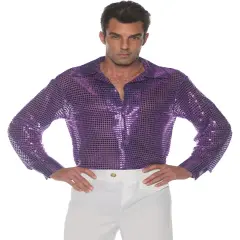 Men's 70s Purple Sequin Disco Costume Shirt