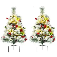 Costway Set of 2 24in Battery Powered Pre-lit Pathway Flocked Christmas Trees Outdoor