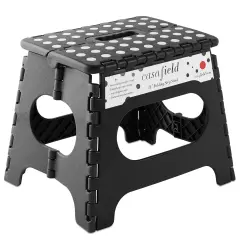 Casafield 11" Folding Step Stool with Handle, Black - Portable Collapsible Small Plastic Foot Stool for Kids and Adults - Use in the Kitchen, Bathroom and Bedroom