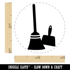 Broom and Dustpan Cleaning Self-Inking Rubber Stamp for Stamping Crafting Planners Lime Green